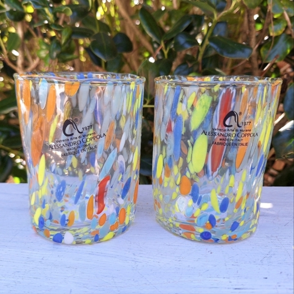 Murano Glass Cups Millefiori Tumblers Drinking Glasses Gift Set 2 Made in Italy